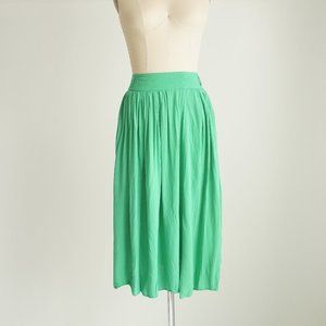 Green Flowy Midi Skirt with Belt Loops